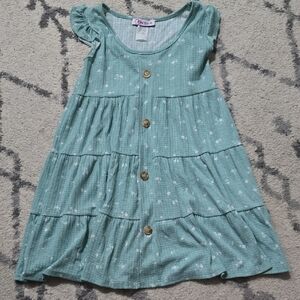 Adorable Green Kids Dress with Button Details